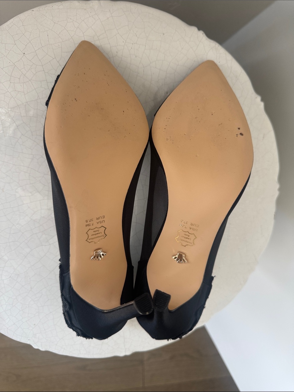 Nina DONELA Black Floral Appliqué Pointed-Toe Mesh Pumps Stiletto Heels Size 7.5 - Picture 8 of 12